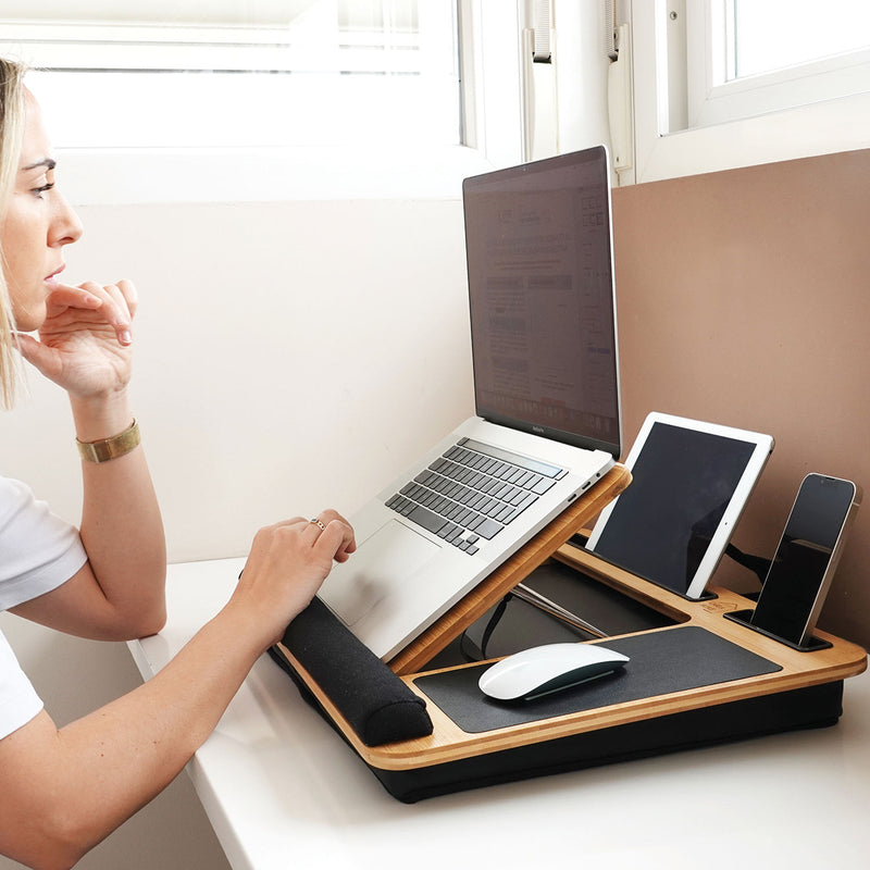 Bamboo Laptop Lap Desk with Cushion, Portable & Adjustable, Black - alternate angle