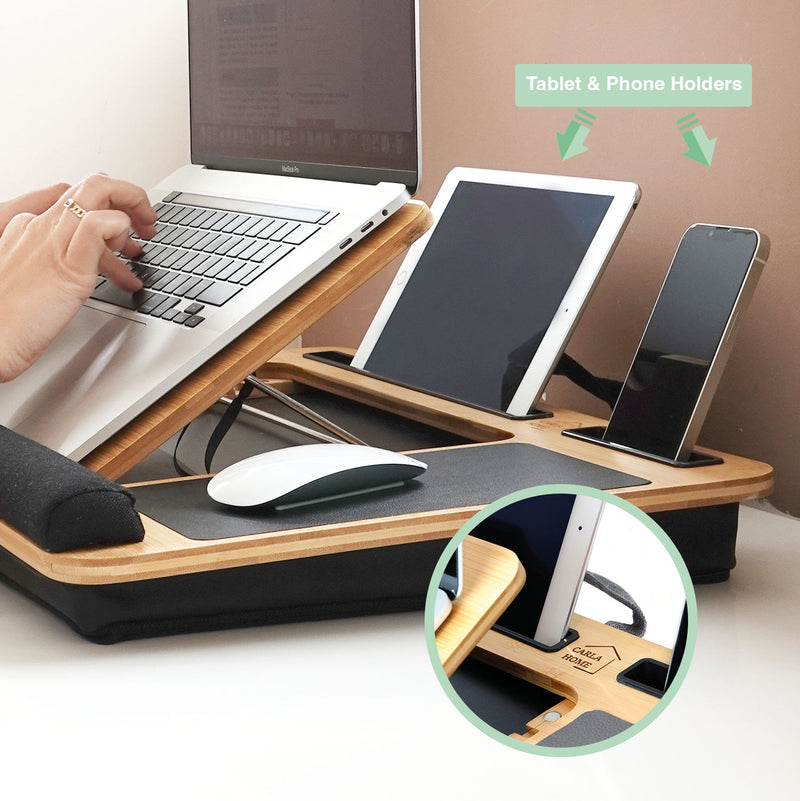 Bamboo Laptop Lap Desk with Cushion Adjustable Stand - Black