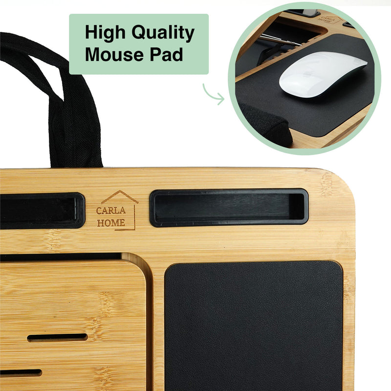 Bamboo Laptop Lap Desk with Cushion Adjustable Stand - Black
