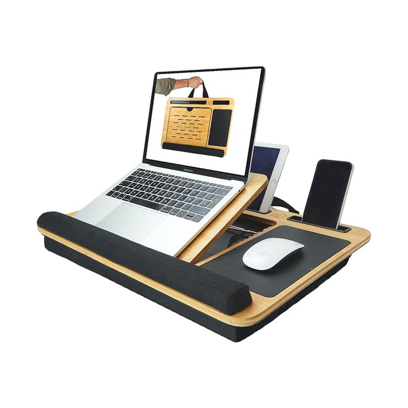 Bamboo Laptop Lap Desk with Cushion, Portable & Adjustable, Black - main product image