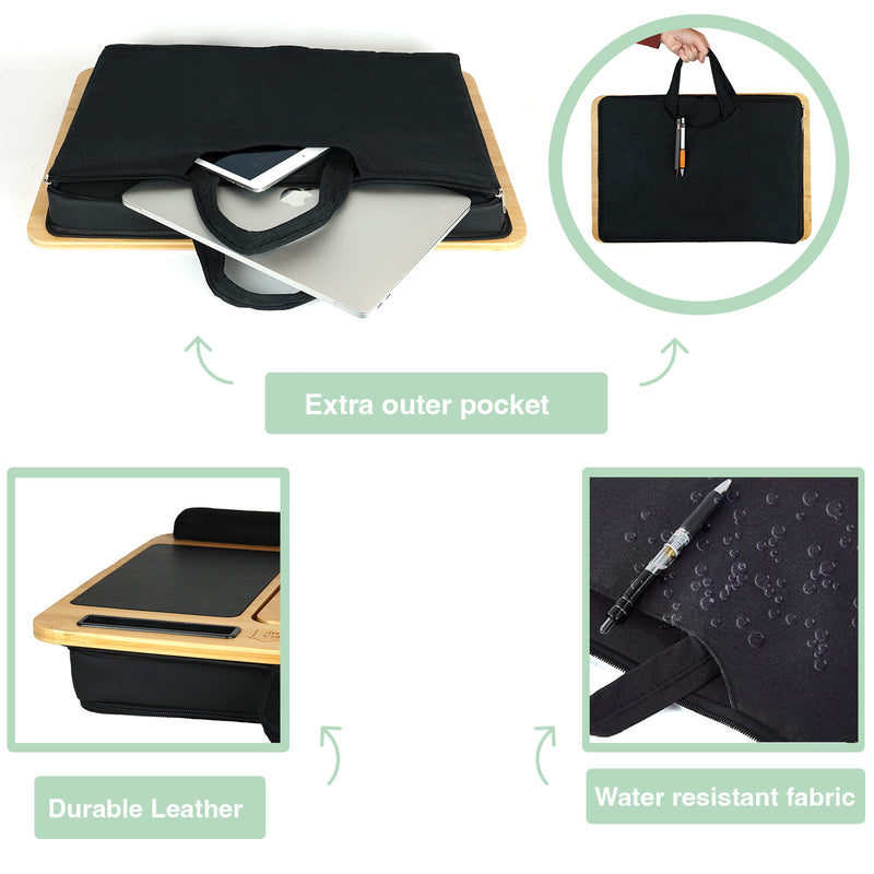 Bamboo Laptop Lap Desk with Cushion & Carry Bag, Portable & Adjustable in Black - additional product view