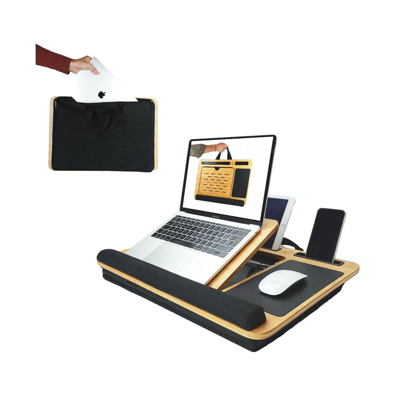 Bamboo Laptop Lap Desk with Cushion & Carry Bag, Portable & Adjustable in Black - main product image