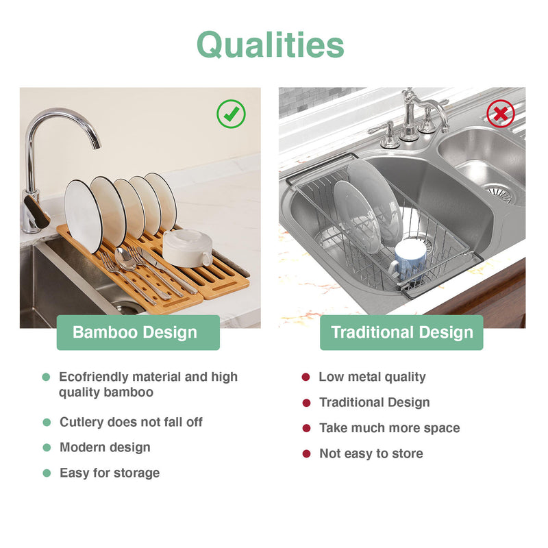 Foldable Bamboo Dish Drying Rack Over Sink
