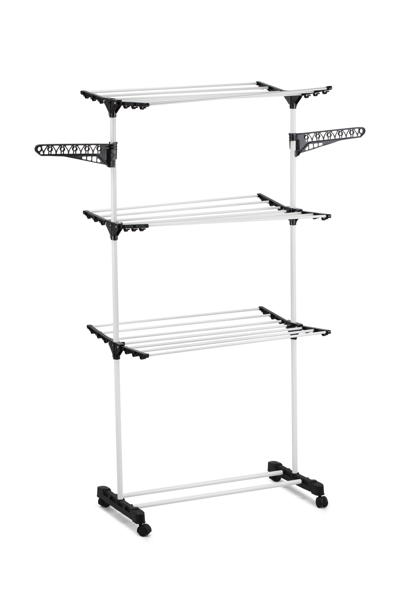 3-Tier Clothes Drying Rack, Rolling Folding, Stainless Steel Tubes in Grey - alternate angle
