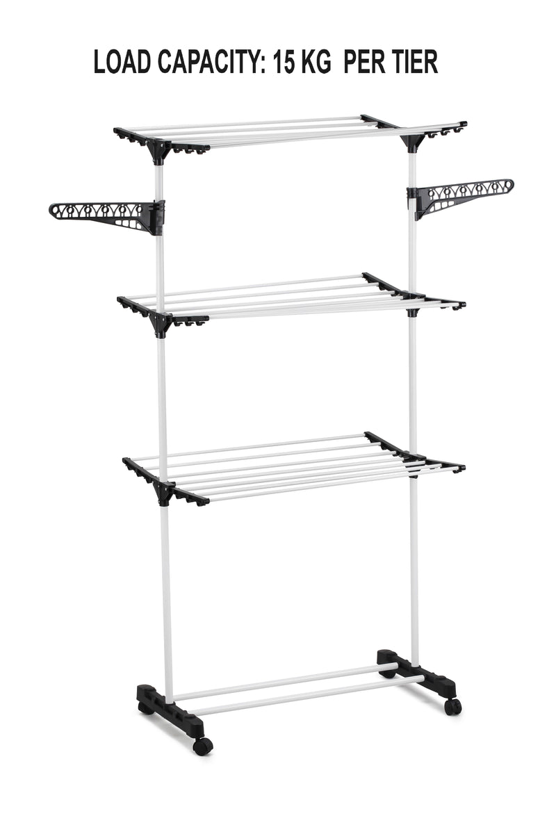 3-Tier Clothes Drying Rack, Rolling Folding, Stainless Steel Tubes in Grey - additional product view