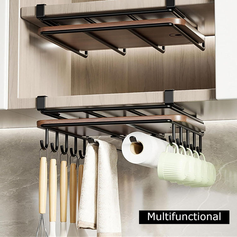 Multifunctional Under Cabinet Cutting Board Holder Rack, Black - size and scale view
