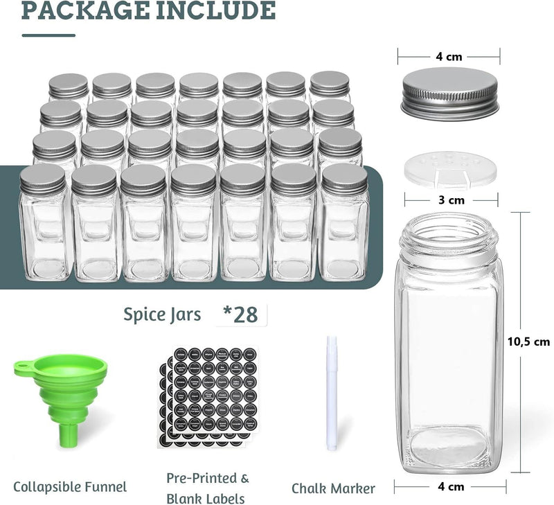 4 Tier Spice Rack Organiser with 28 Glass Jars, 300 Labels & Funnel, Black - additional product view
