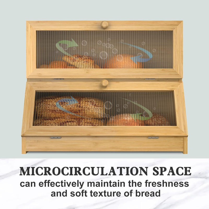 Double Layer Bamboo Bread Box with Clear Window for Kitchen Counter, Natural - additional product view