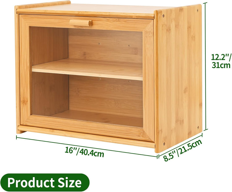 Large Bamboo Bread Box with Clear Window for Kitchen Counter