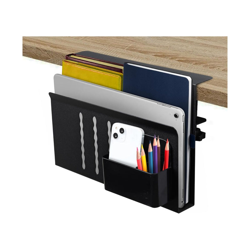 Under Desk Side Laptop Holder Storage with No Drill Cable Management Tray and Pen Storage for Office, Black - main product image