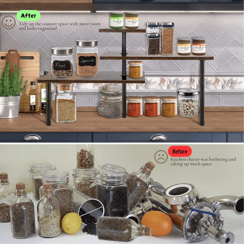 3 Tier Metal Corner Spice Rack with Hooks, Brown - additional product view
