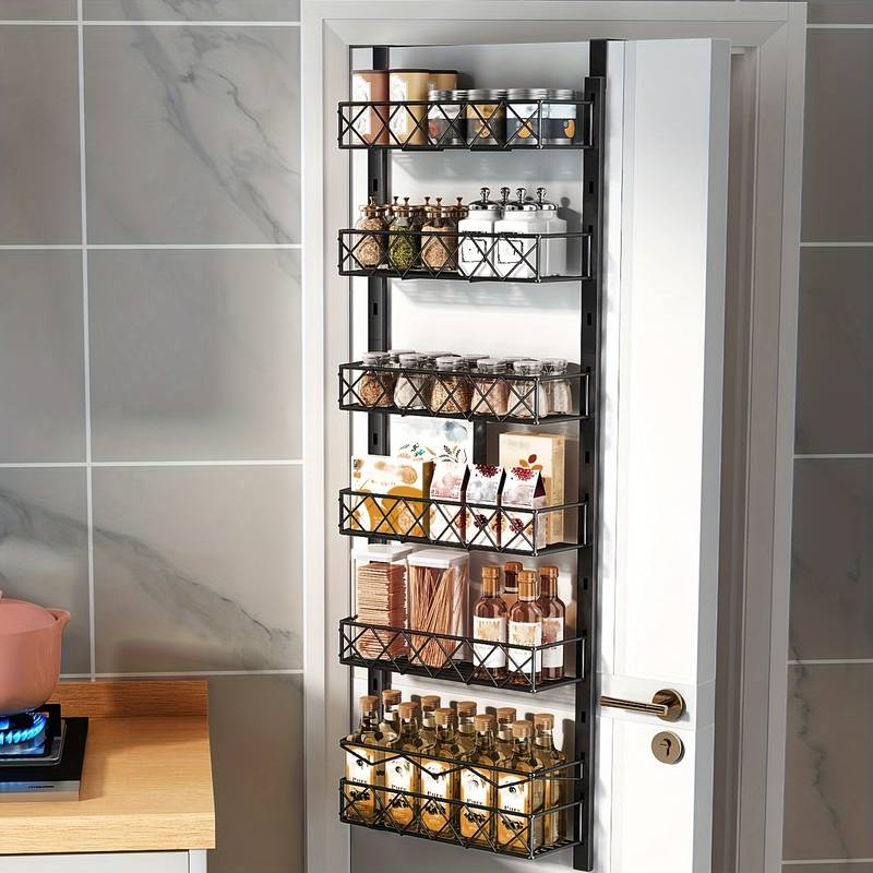 6 Tier Over Door Pantry Organiser with Adjustable Baskets Black - alternate angle
