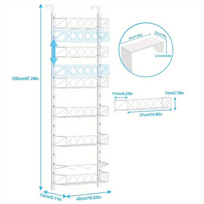 6 Tier Over Door Pantry Organiser with Adjustable Baskets White