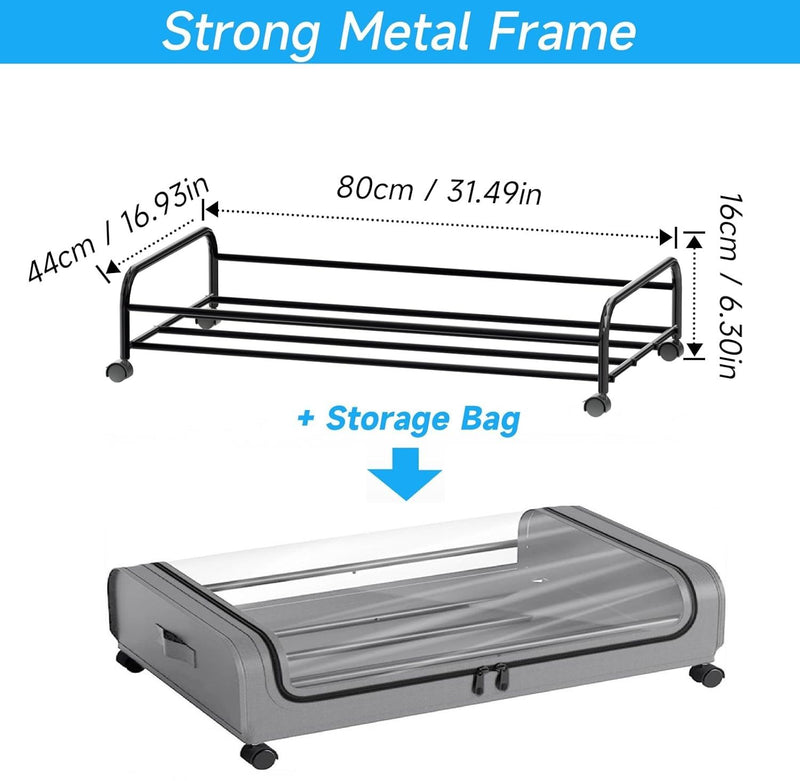 XXL Under Bed Storage Container with Wheels and Lid 50L, Grey - detail view