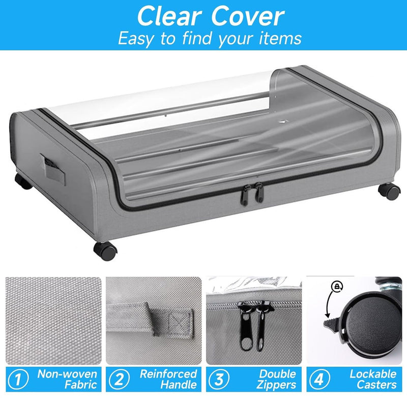 XXL Under Bed Storage Container with Wheels and Lid 50L, Grey - additional product view