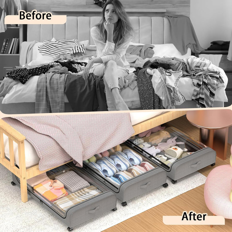 XXL Under Bed Storage Container with Wheels and Lid 50L