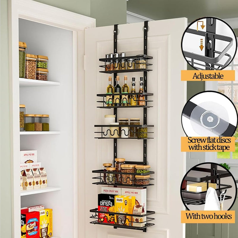 4 Tier Over Door Pantry Organiser Adjustable Baskets Black - alternate angle