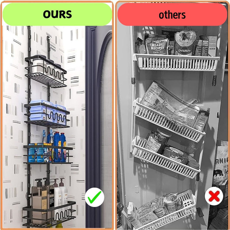 4 Tier Over Door Pantry Organiser Adjustable Baskets Black - detail view