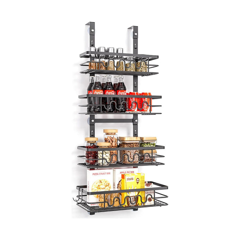 4 Tier Over Door Pantry Organiser Adjustable Baskets Black - main product image