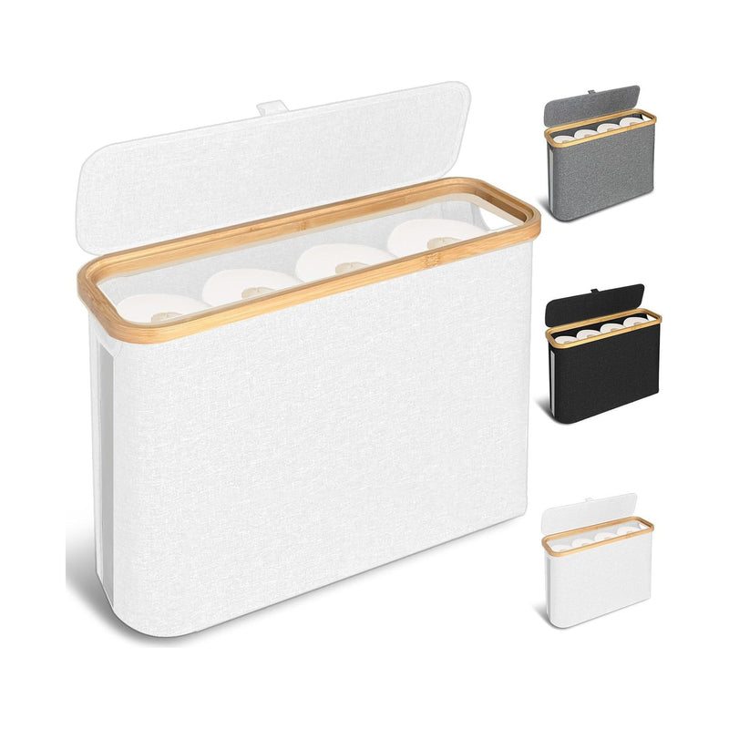 Toilet Paper Storage Basket Holds 12 Rolls with Bamboo Lid, White - main product image