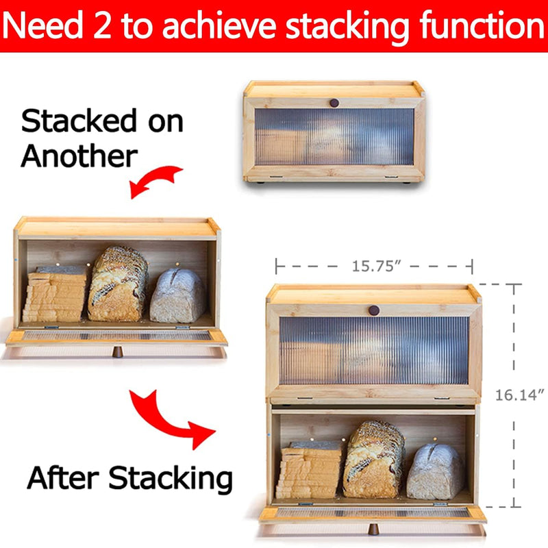 Bamboo Bread Box for Kitchen Countertop Storage, Natural - size and scale view