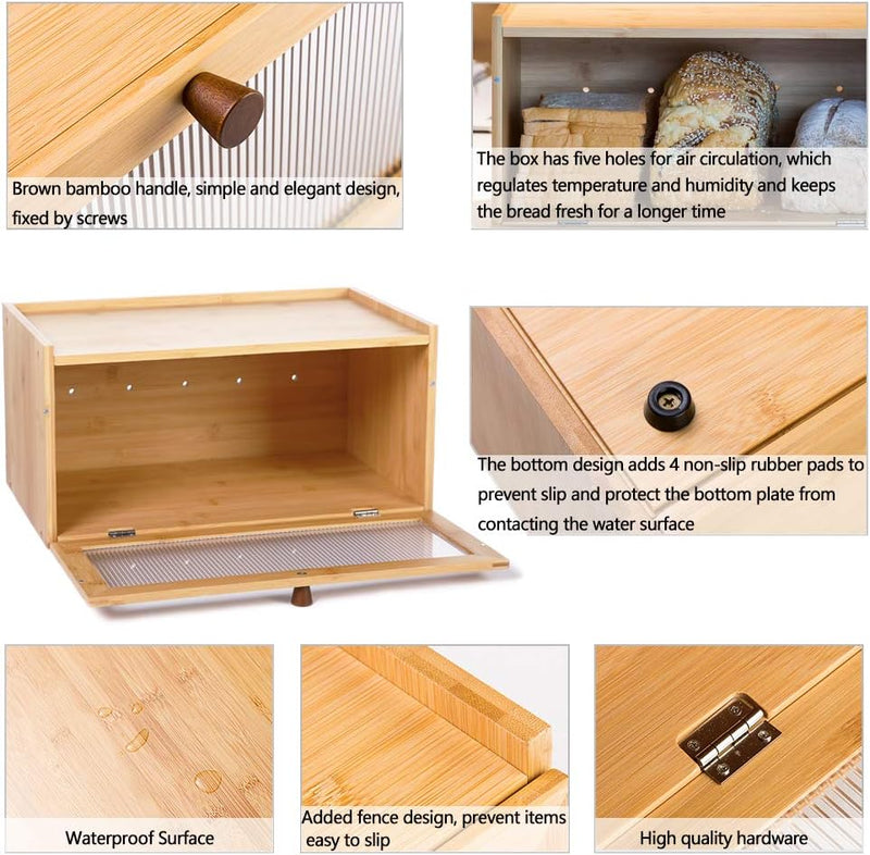 Bamboo Bread Box for Kitchen Countertop Storage