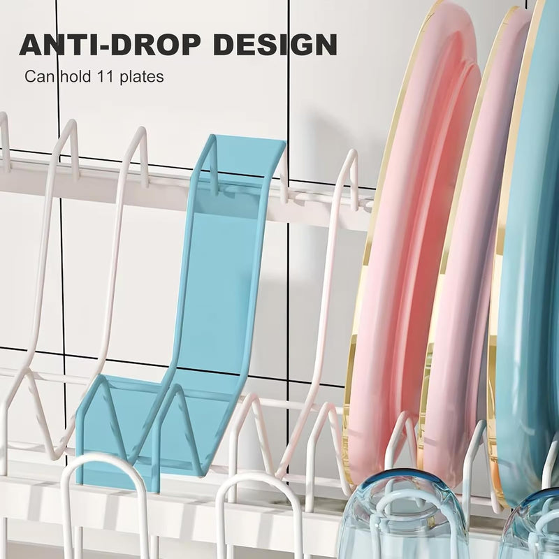 2 Tier Dish Drying Rack with Drainage Tray and Accessories Holder