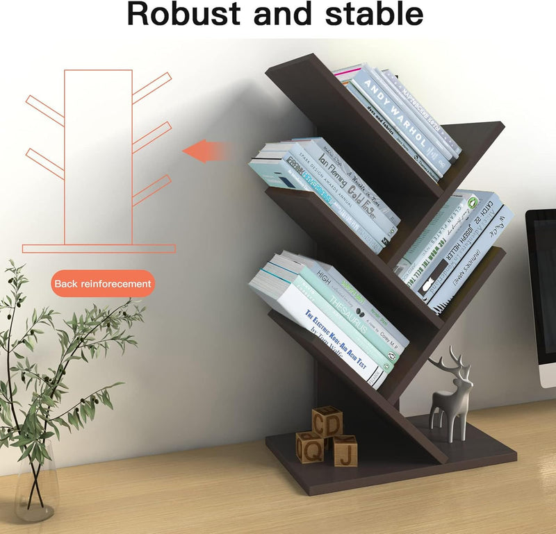 5-Tier Tree Bookshelf Storage Rack for Home Office or Bedroom