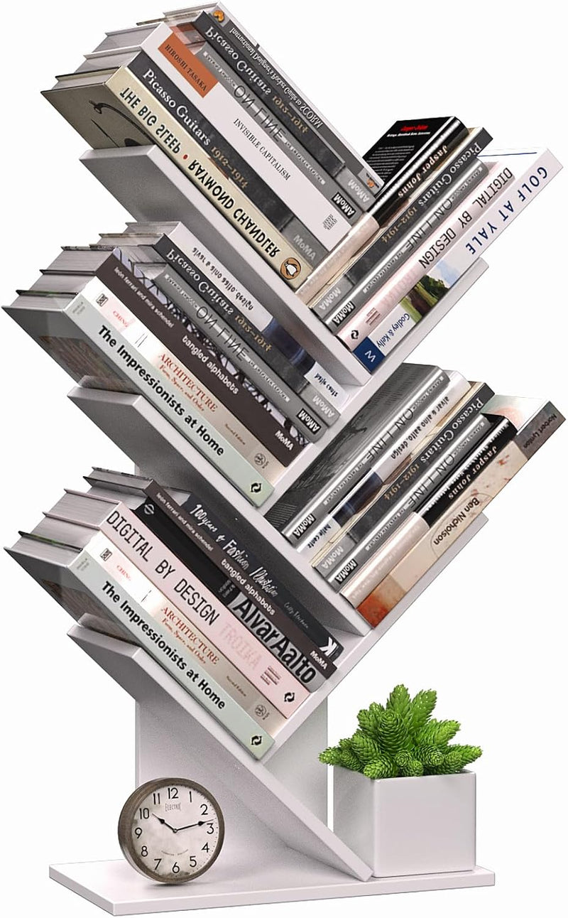 5-Tier Tree Bookshelf Storage Rack for Home Office or Bedroom, White - main product image