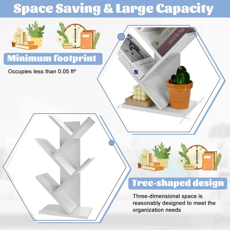 5-Tier Tree Bookshelf Storage Rack for Home Office or Bedroom