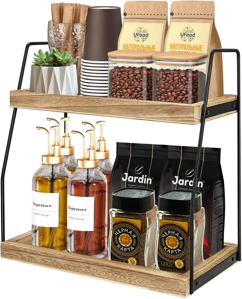 2 - Tier Wooden Coffee Station Rack Organizer, Brown - main product image