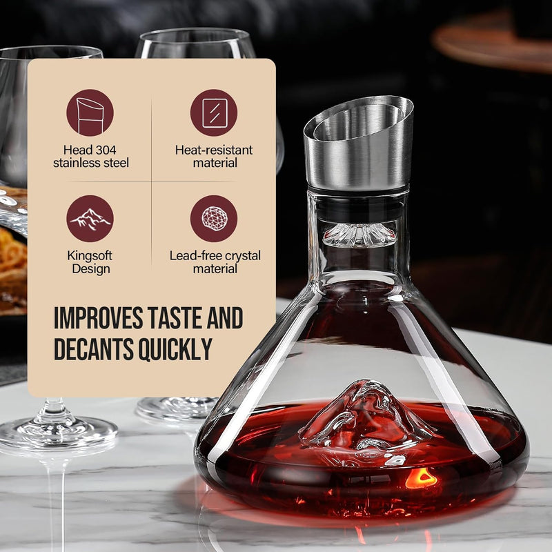 Iceberg Wine Decanter with Aerator Filter and Lid, Natural - size and scale view