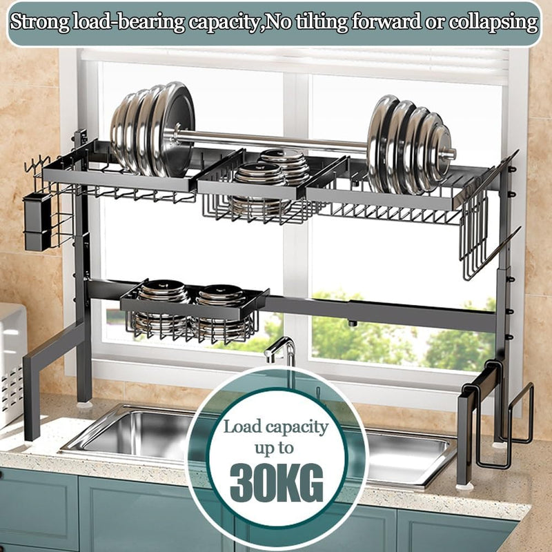 Adjustable Over Sink Dish Drying Rack with Utensil Holder
