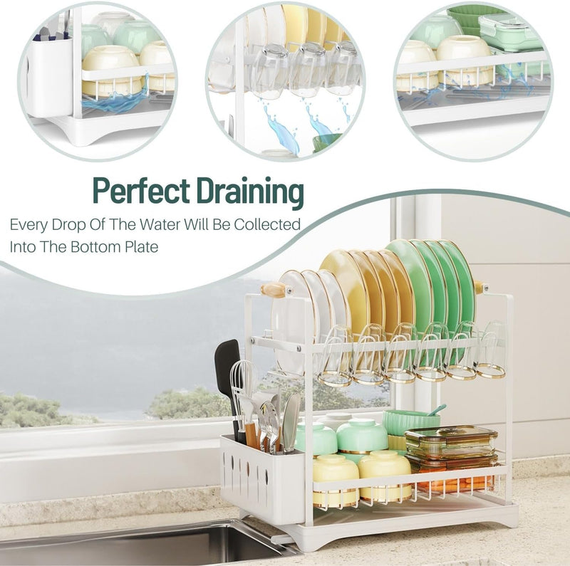 2-Tier Large Dish Drying Rack with Drainboard and Utensil Holder, Black - additional product view
