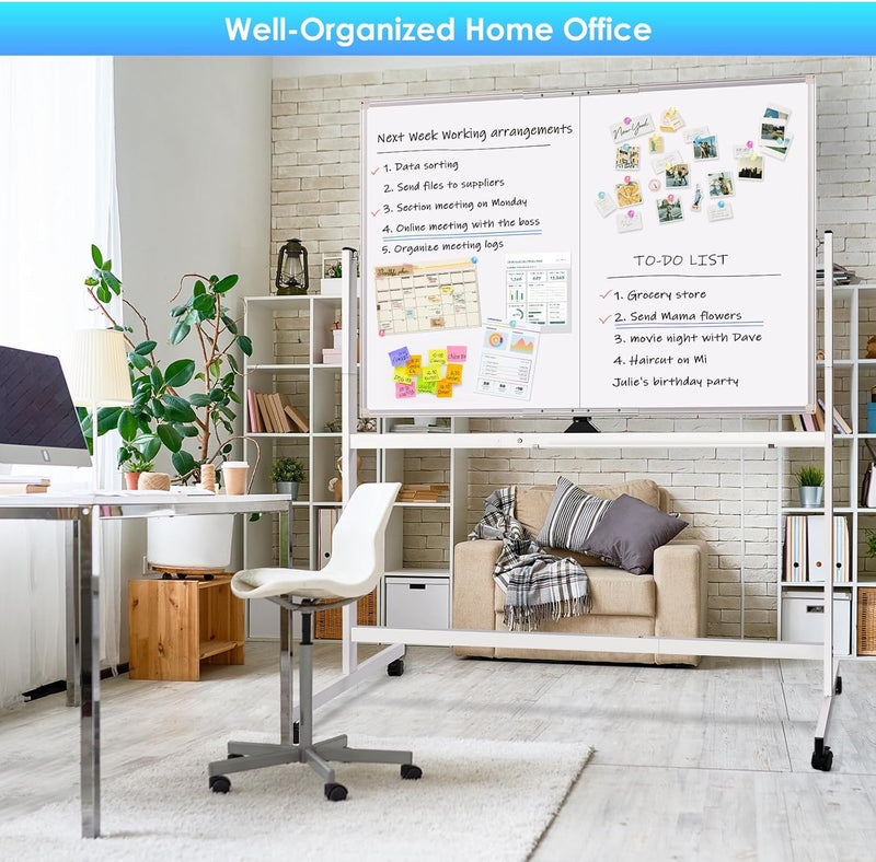 Double Sided Magnetic Whiteboard with Wheels 120x90cm