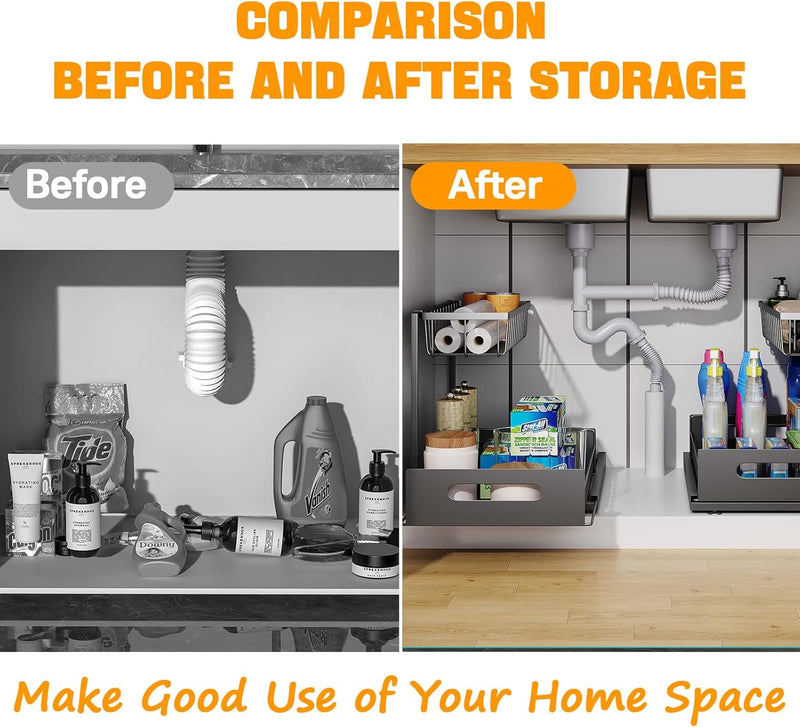 2 Pack Under Sink Organiser with Sliding Drawers - Black - additional product view
