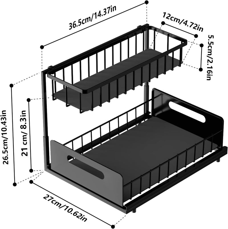 2 Pack Under Sink Organiser with Sliding Drawers - Black