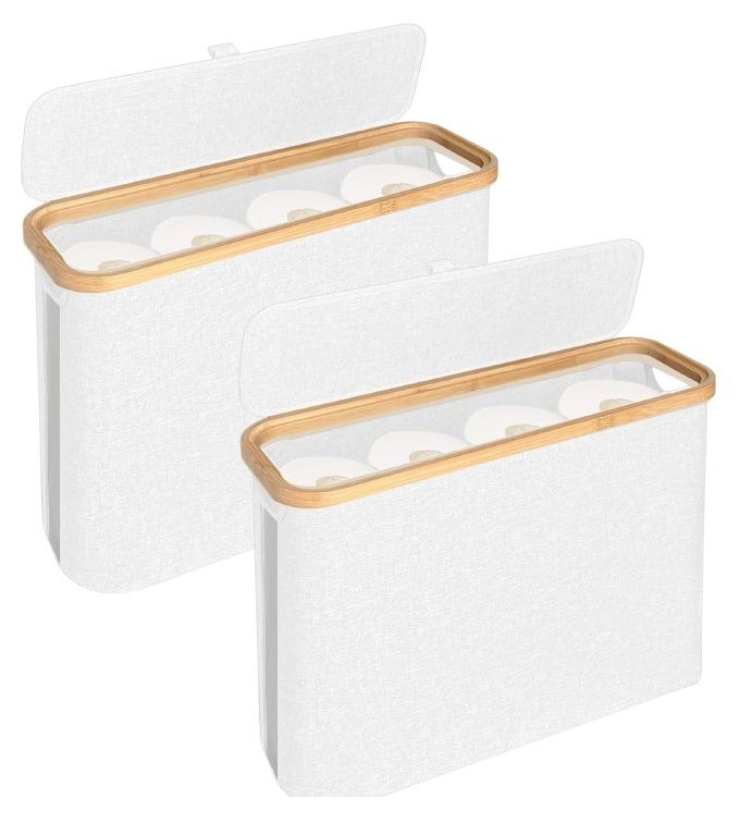 2-Pack Toilet Paper Storage Basket Holds 12 Rolls with Bamboo Lid, White - main product image