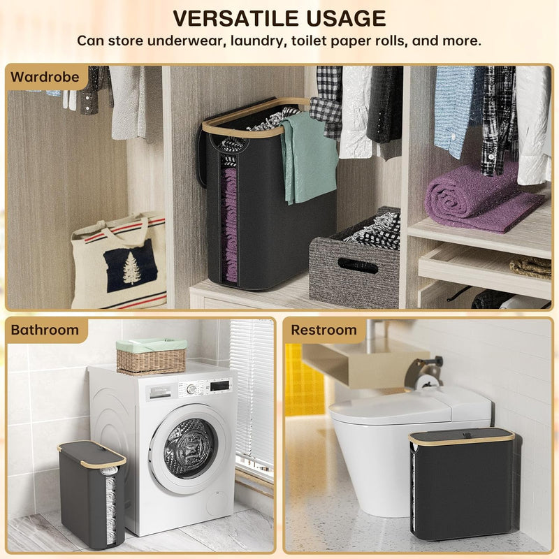 2-Pack Toilet Paper Storage Basket Holds 12 Rolls with Bamboo Lid