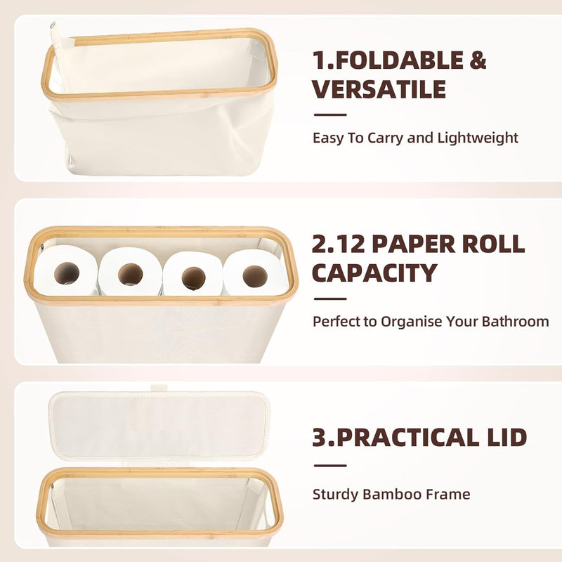 2-Pack Toilet Paper Storage Basket Holds 12 Rolls with Bamboo Lid