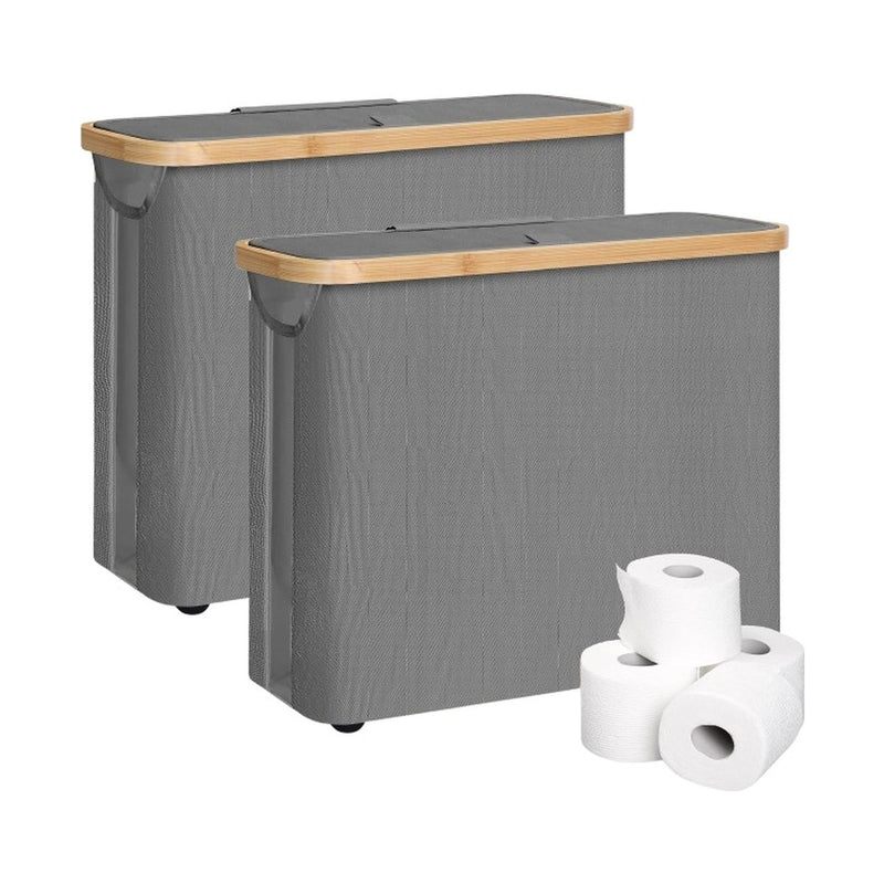 2-Pack Toilet Paper Storage Basket Holds 12 Rolls with Bamboo Lid, Grey - main product image