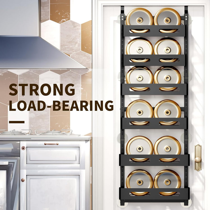 6 Tier Over Door Pantry Organiser with Adjustable Baskets, Black - detail view