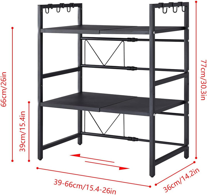 3-Tier Microwave Oven Rack Adjustable Metal Shelf Stand