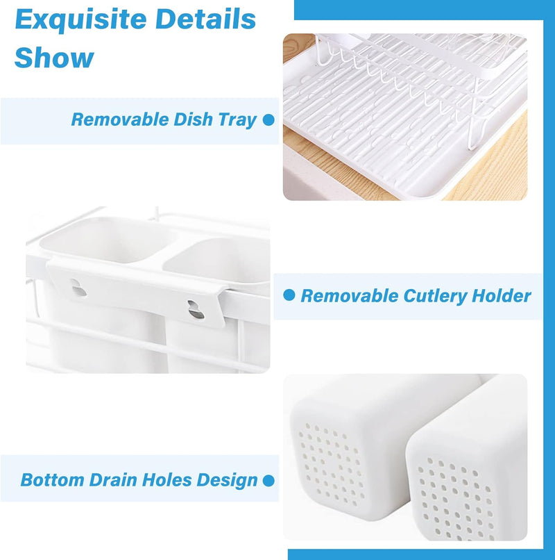 2-Tier Dish Drying Rack with Removable Drip Tray for Kitchen Counter