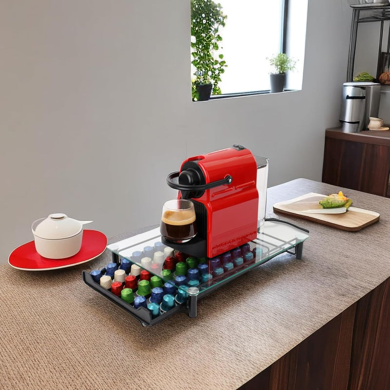 Coffee Pod Holder Drawer with Tempered Glass Top