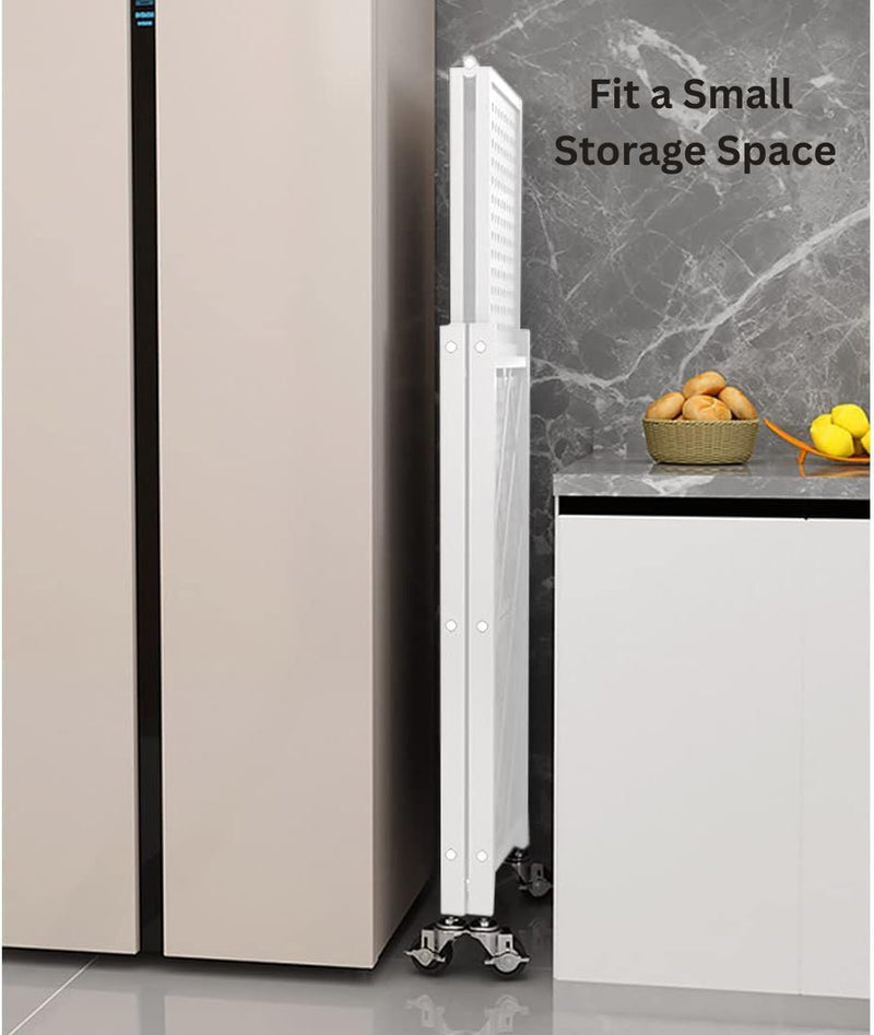 5-Tier Foldable Storage Shelf with Wheels for Kitchen - White