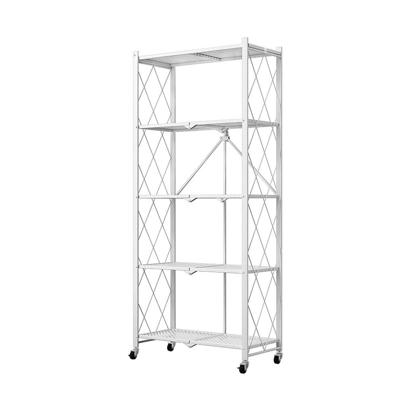 5-Tier Foldable Storage Shelf with Wheels for Kitchen, White - main product image