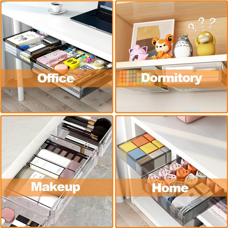 Under Desk Storage Drawers - 3-Pack Pull Out Organizers for Home