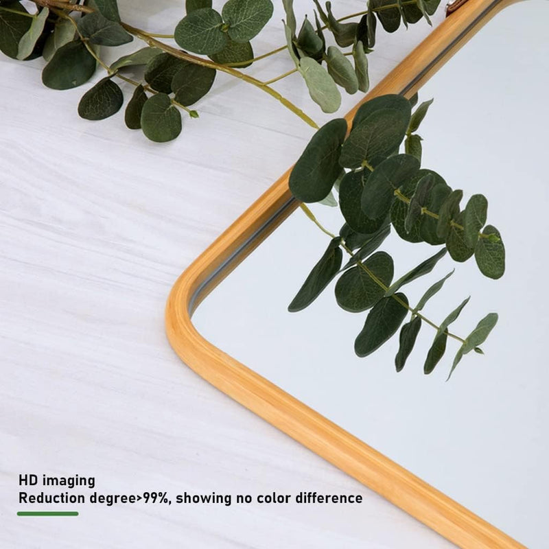 Hanging Wall Mirror with Bamboo Frame and Adjustable Strap, Brown - additional product view