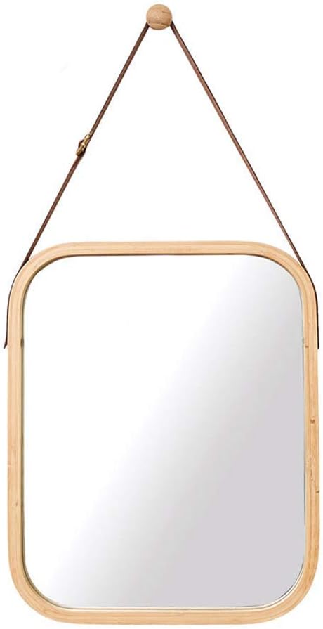 Hanging Wall Mirror with Bamboo Frame and Adjustable Strap